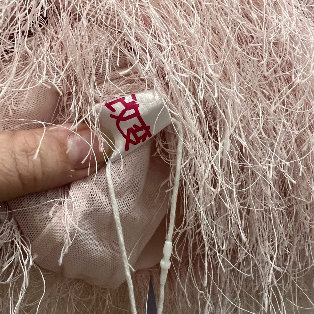 Oversized Fringe Mini Dress , Baby Pink, Japanese One-Size - Picture 5 of 5